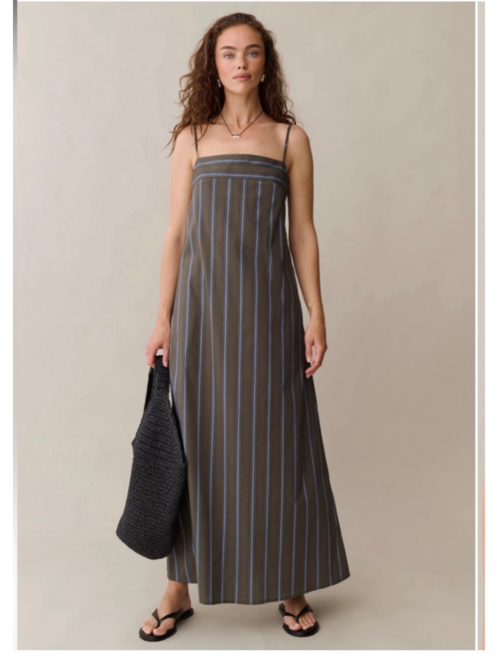 Women's Olive & Blue Striped Maxi Dress, Size S
